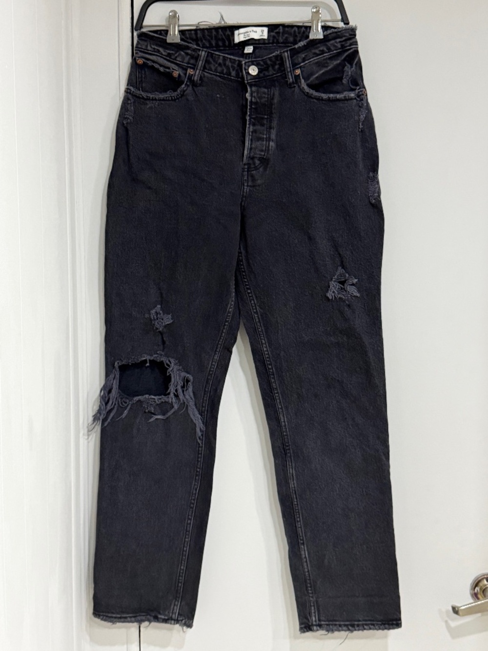 Abercrombie & Fitch High Rise Dad Jeans in Black Destroy Distressed